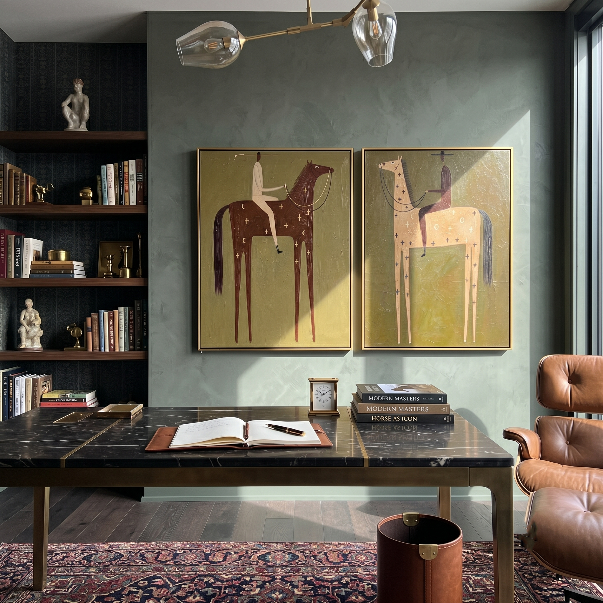 “Ethereal Riders of Twilight” — 3D Textured Abstract Western Rider Wall Art Set | Muted Olive & Earthy Tones Framed Diptych#VA627