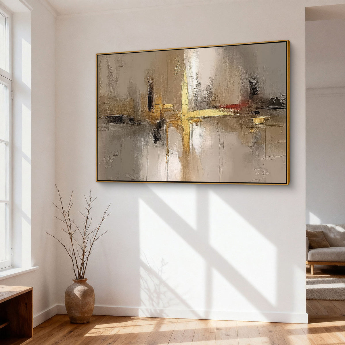 "Wheat Form" - Minimalist Impasto Abstract | Beige & Gold Abstract Art Statement Art