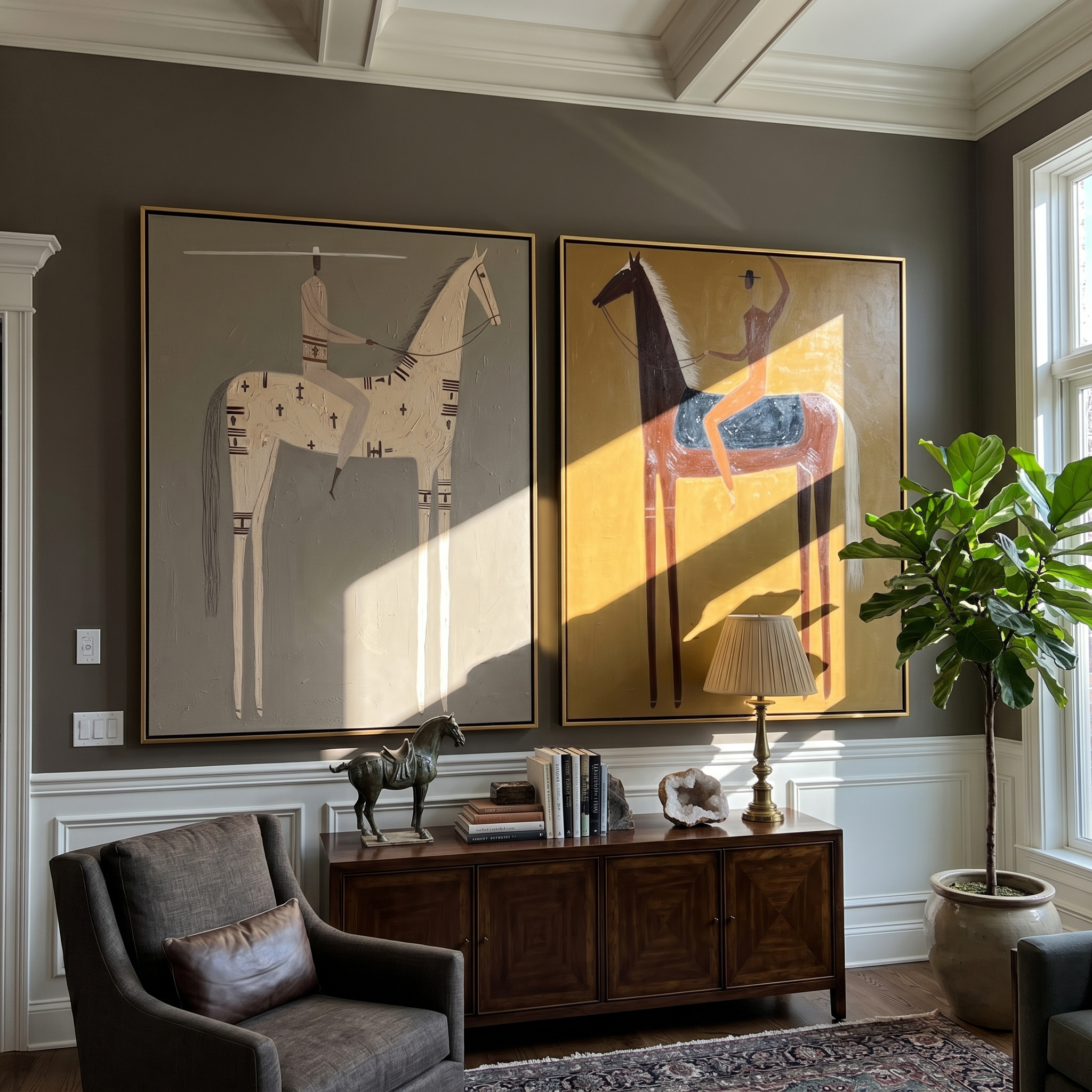 "One for Dust, One for Light" — 3D Textured Abstract Western Rider Wall Art Set | Sand & Umber Framed Diptych#VA621