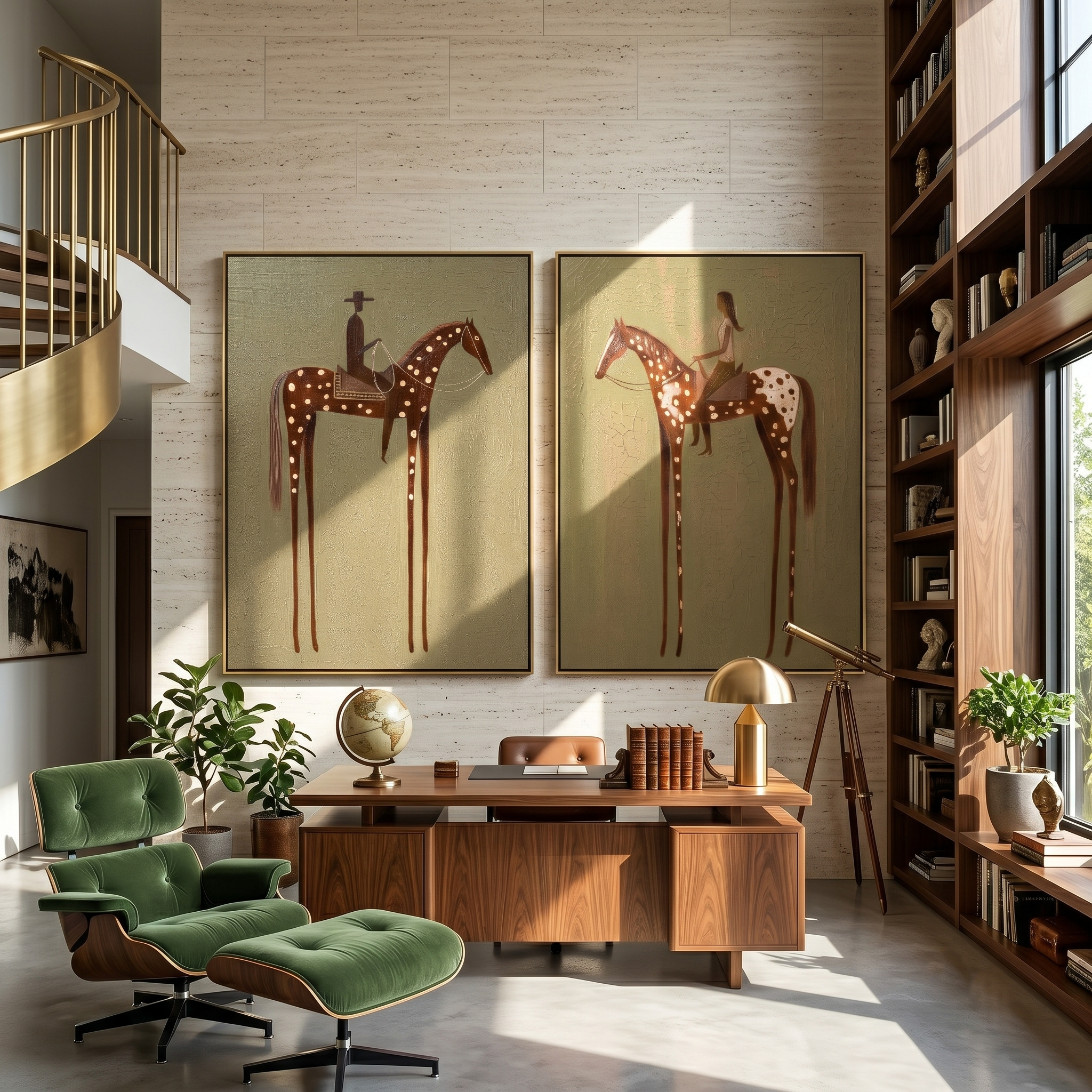 "Silent Spurs" — 3D Textured Abstract Western Riders Wall Art | Olive & Umber Framed Diptych#VA615