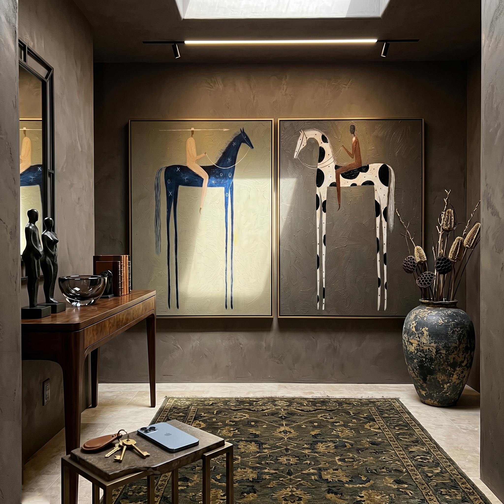 "The Last Map of Quiet Riders" — 3D Textured Abstract Western Rider Wall Art Set | Olive, Ivory & Umber Framed Diptych#VA623