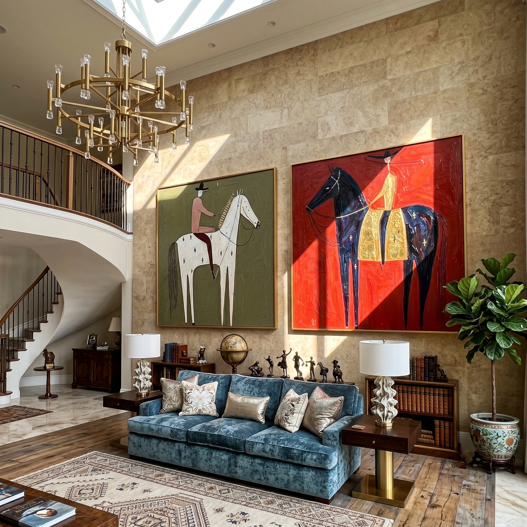 "Whispers Across the Red Plain" — 3D Textured Abstract Western Rider Wall Art Set | Olive & Crimson Framed Diptych#VA617