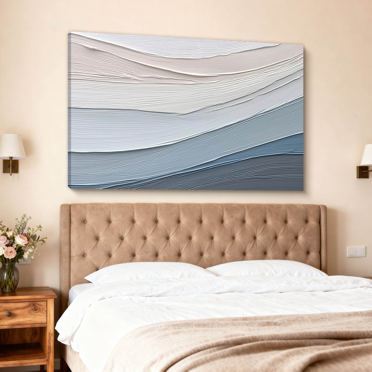 "Buff Spiral" - 3D Heavy Impasto Plaster Relief | Blue & Beige Plaster Texture Statement Art