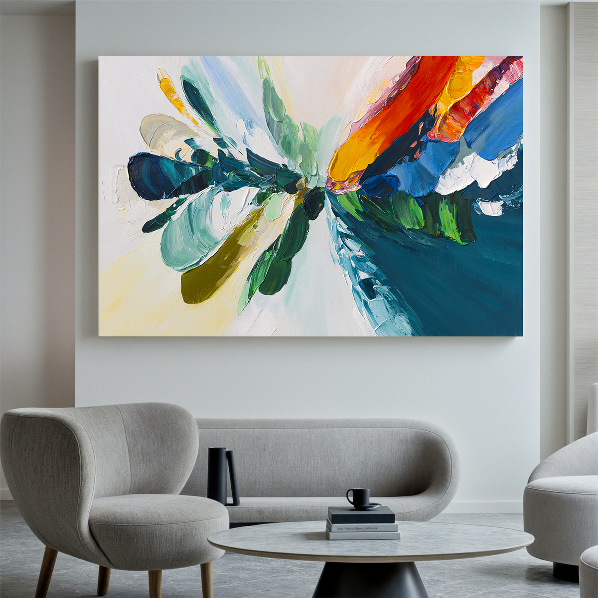 "Azure Drift" - 3D Heavy Impasto Plaster Relief | Blue & White Plaster Texture Statement Art