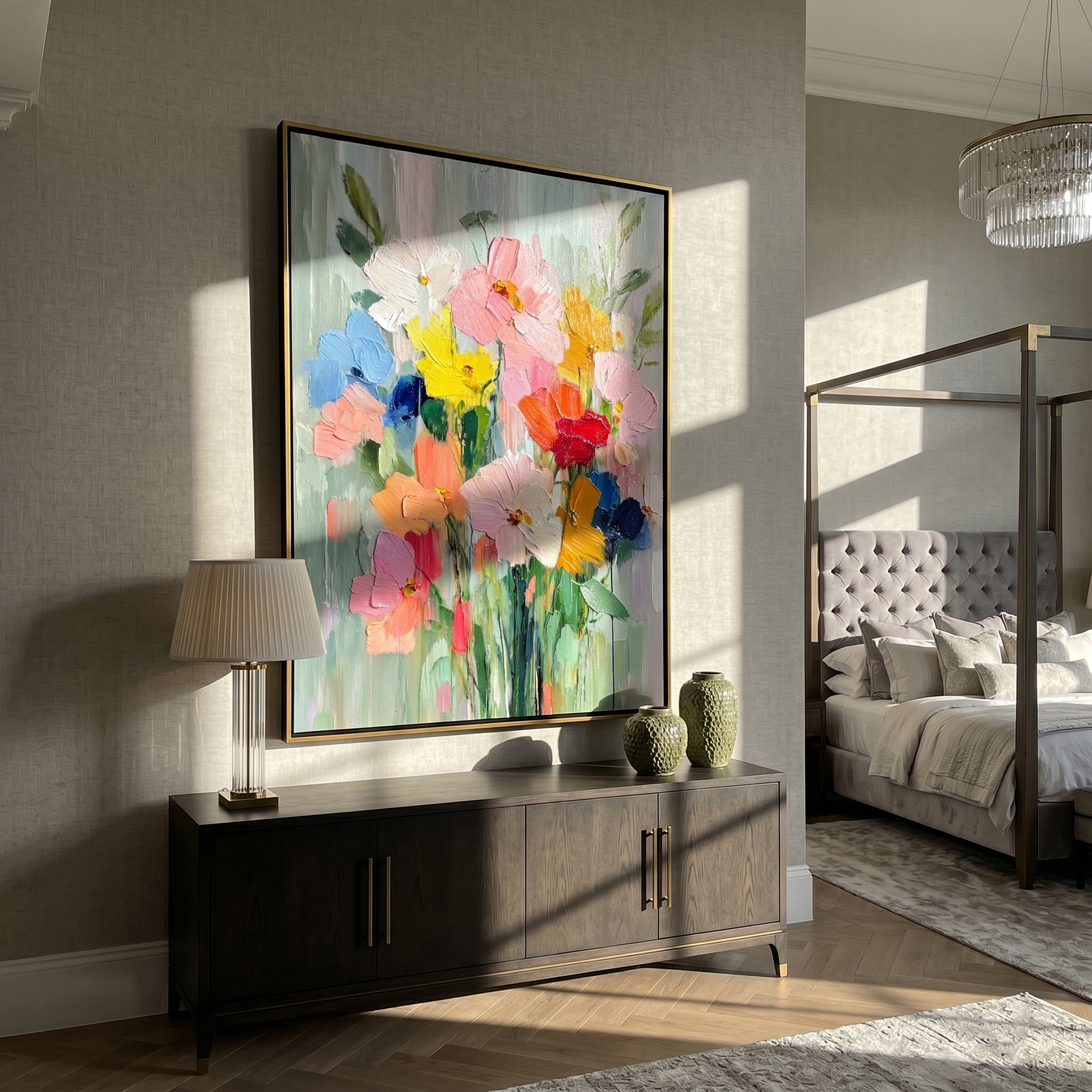 "Impasto Wildflower Bouquet" – Modern Heavy Impasto Floral Art | 3D Pastel & Vibrant Palette Knife Painting | Luxury Vertical Wall Art#FL 001