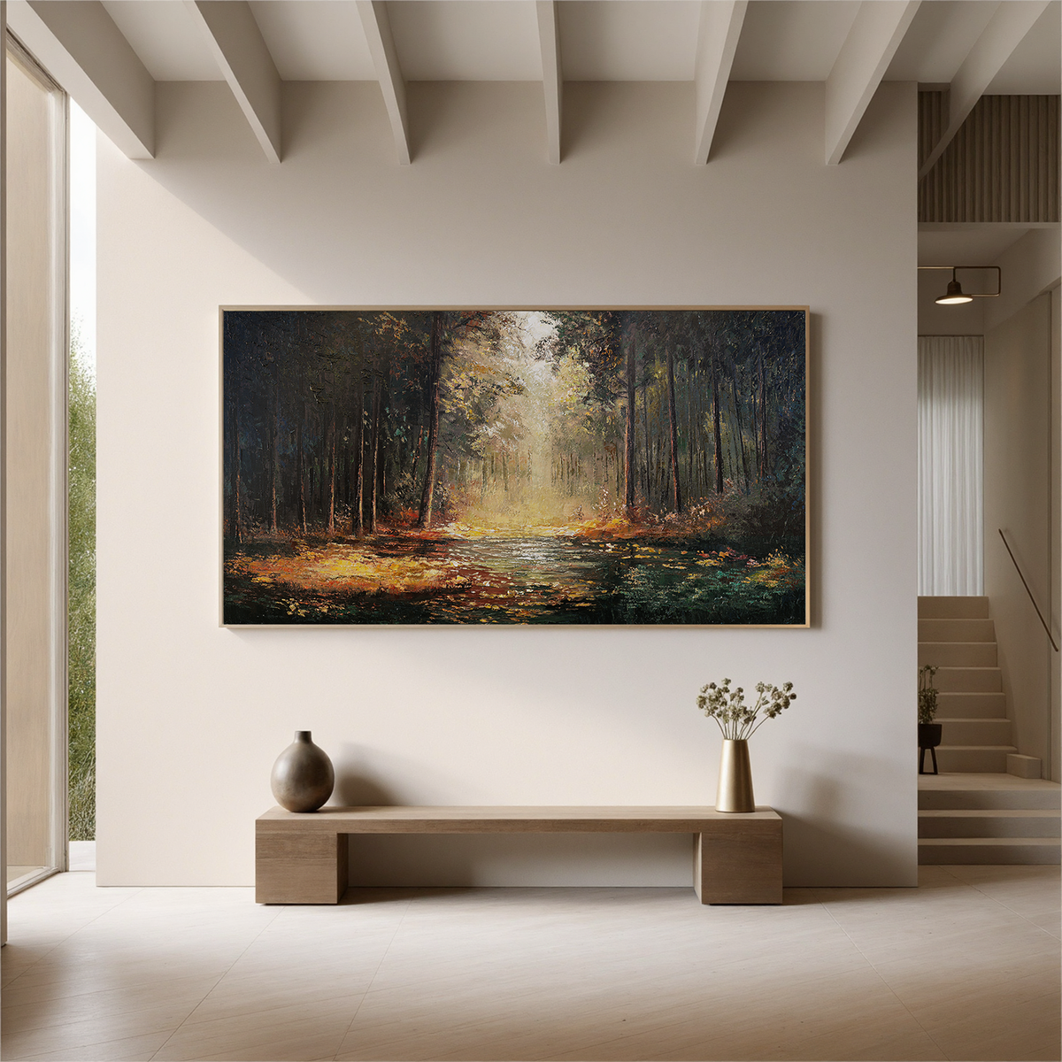 "Warm Abstract" - Impressionist Landscape | Brown & Beige Landscape Art Statement Art