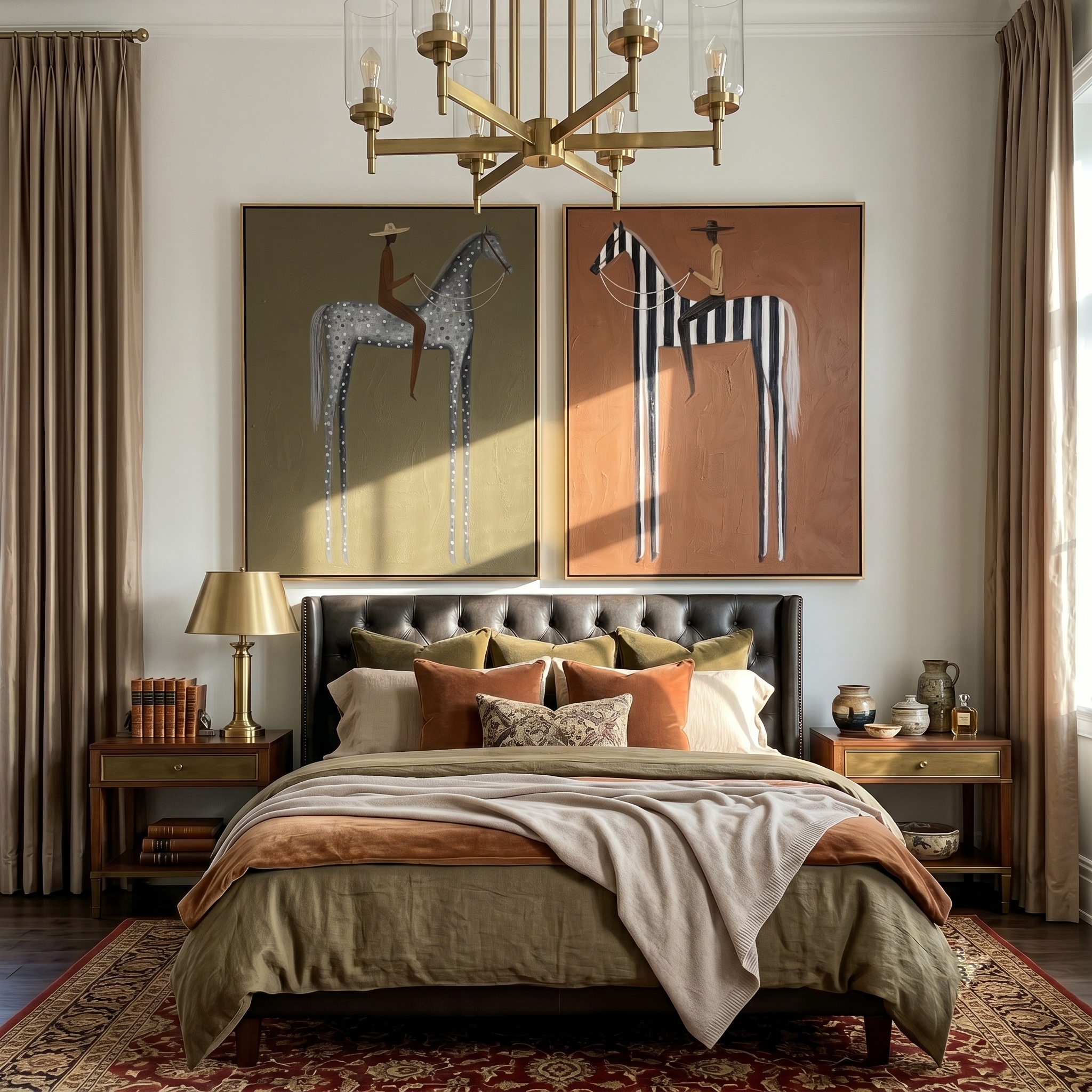 "Spots, Stripes, and Stillness" — 3D Textured Abstract Western Rider Wall Art Set | Olive & Terracotta Framed Diptych#VA619
