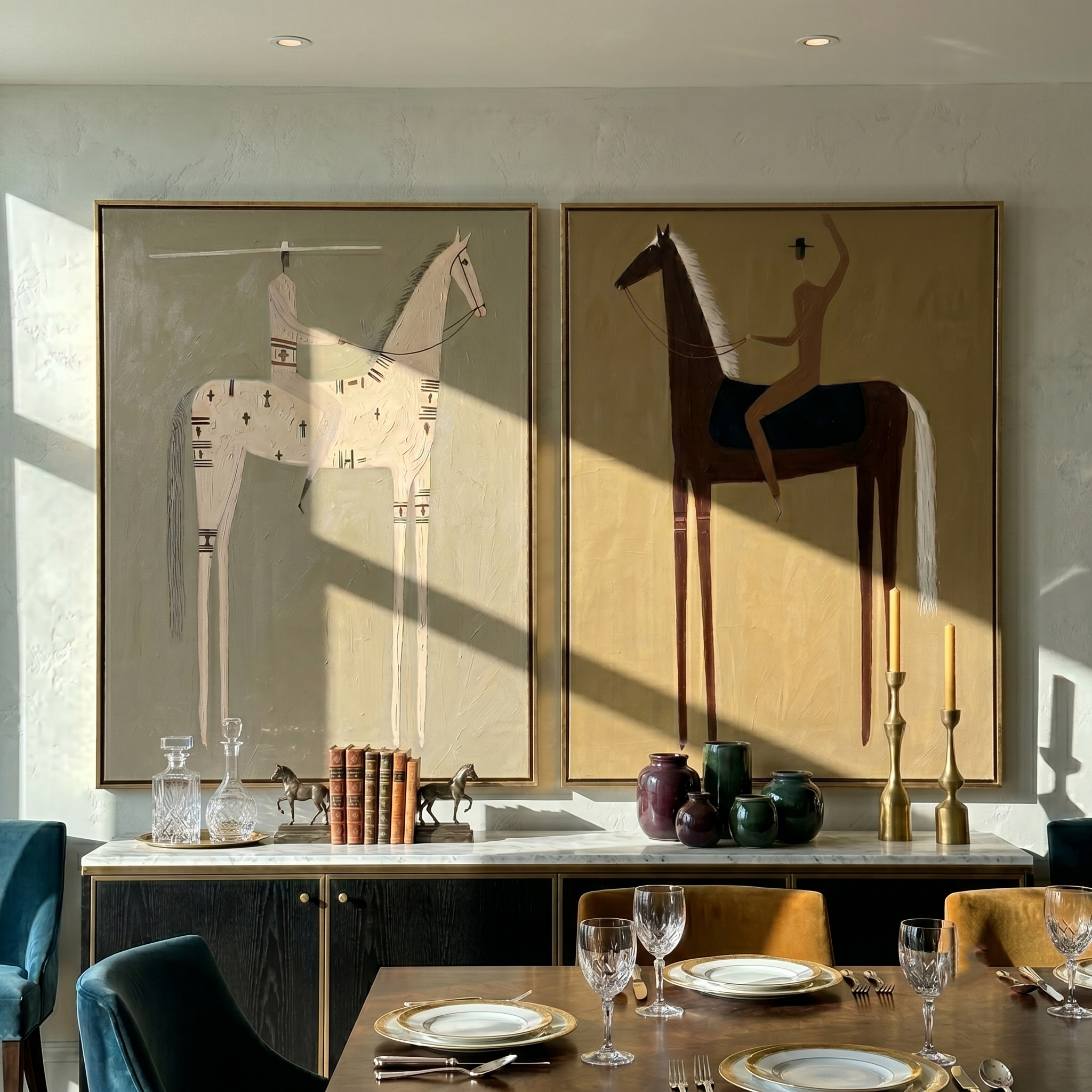 "One for Dust, One for Light" — 3D Textured Abstract Western Rider Wall Art Set | Sand & Umber Framed Diptych#VA621