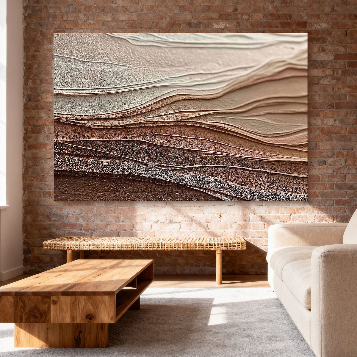 "Clay Labyrinth" - 3D Heavy Impasto Plaster Relief | Brown & Beige Plaster Texture Statement Art