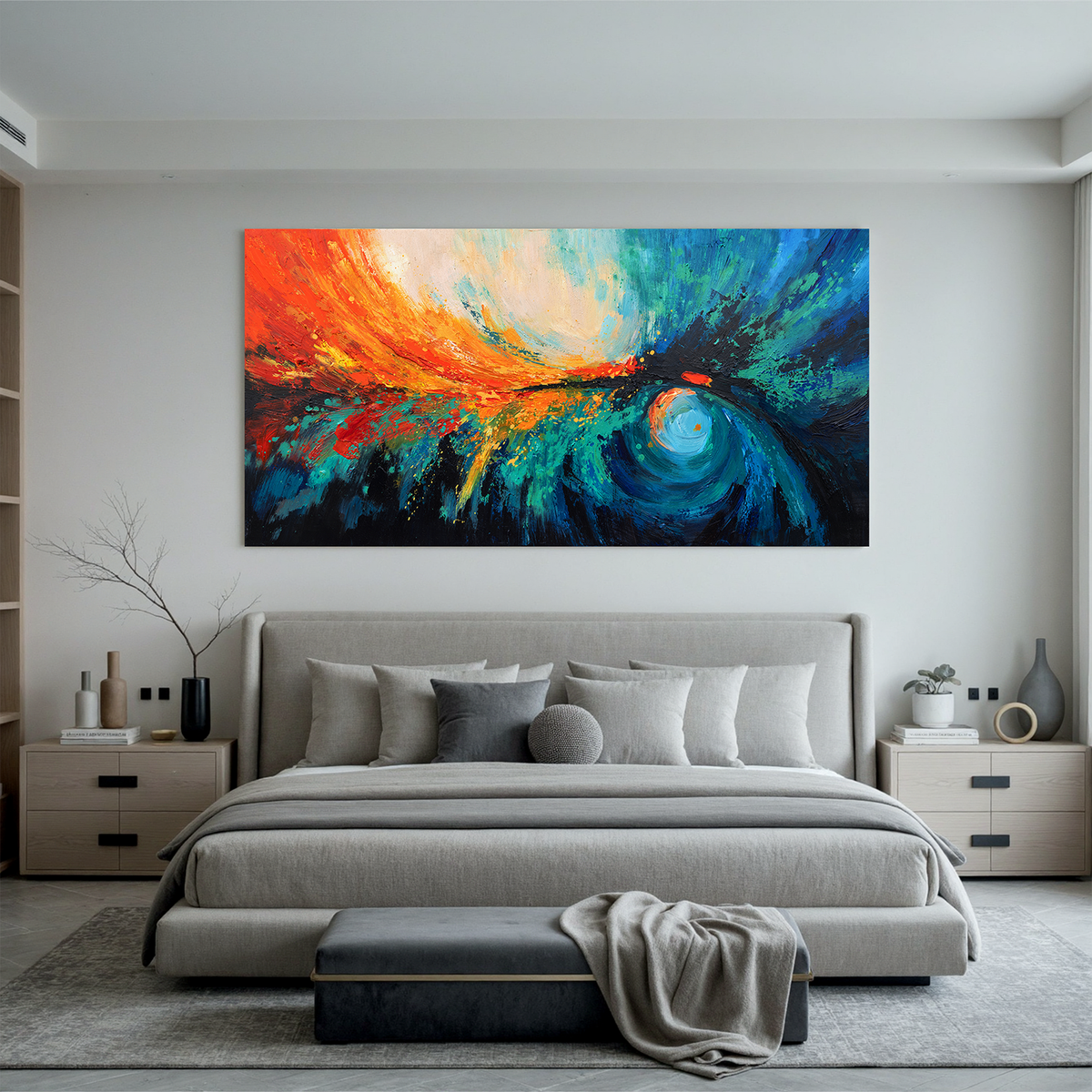 "Aqua Drift" - Minimalist Impasto Abstract | Blue & Beige Abstract Art Statement Art