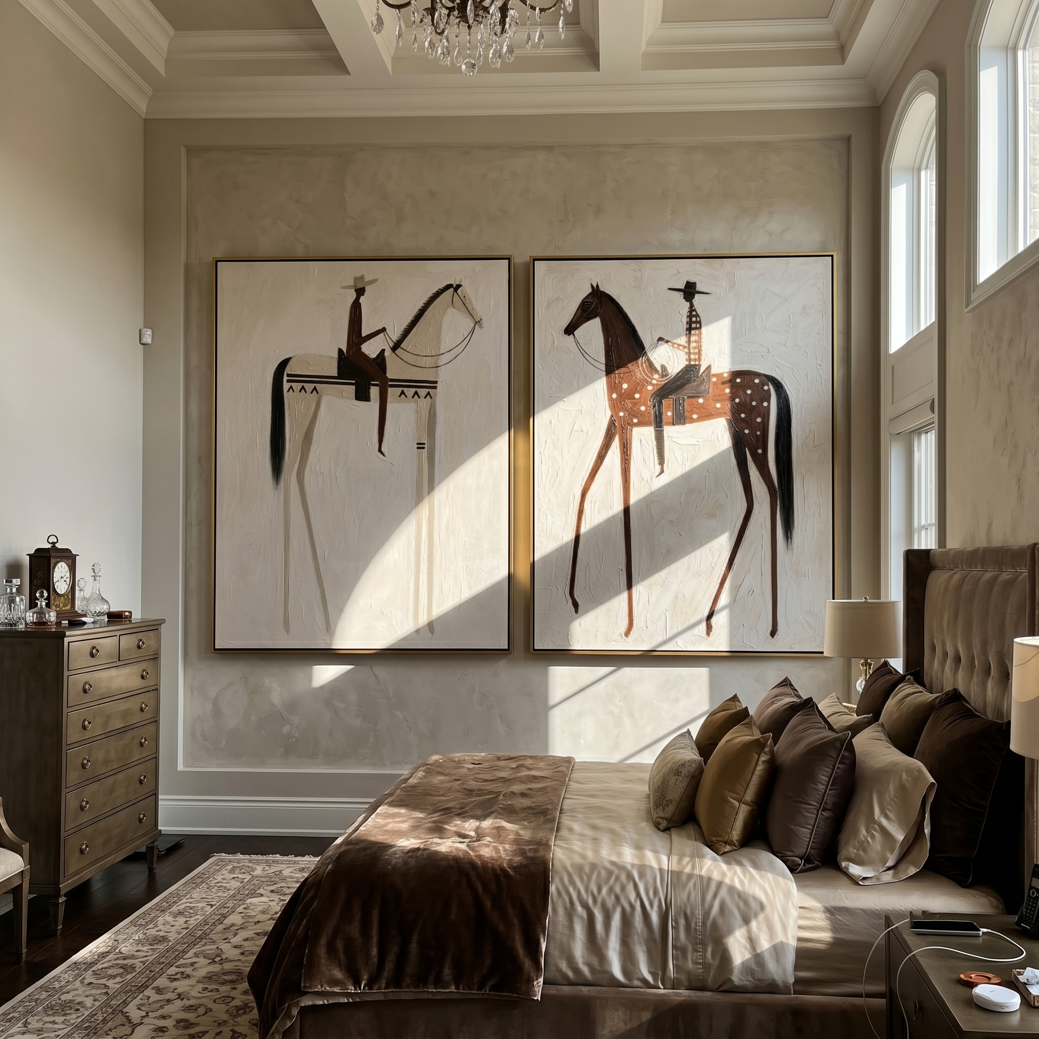 "Riders of the Quiet Plain" — 3D Textured Abstract Horse & Rider Wall Art Set | Neutral Western Framed Diptych#VA613
