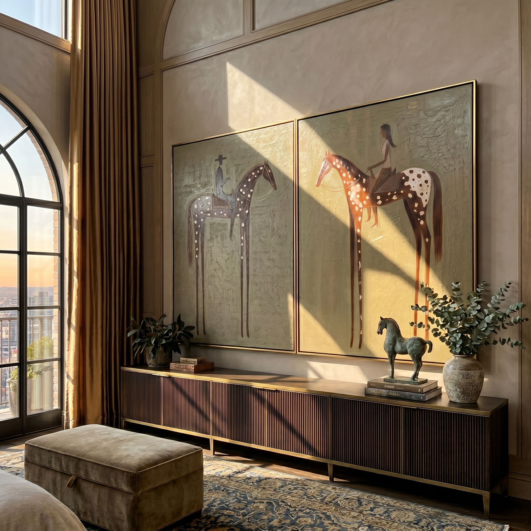 "Silent Spurs" — 3D Textured Abstract Western Riders Wall Art | Olive & Umber Framed Diptych#VA615