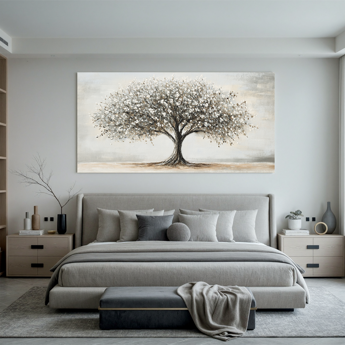 "Milk Blossom" - 3D Heavy Impasto Botanical | Black & Grey Botanical Art Statement Art