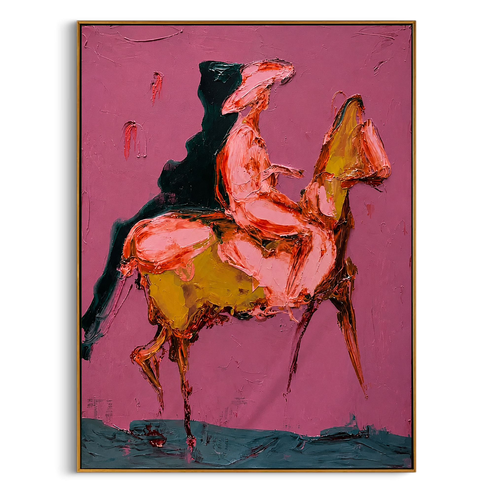"Abstract Horse and Rider" – Tactile Expressionist Artwork | Bold Pink & Warm Earth Tones Impasto Wall Decor | Contemporary Vertical Statement Piece#AB 002