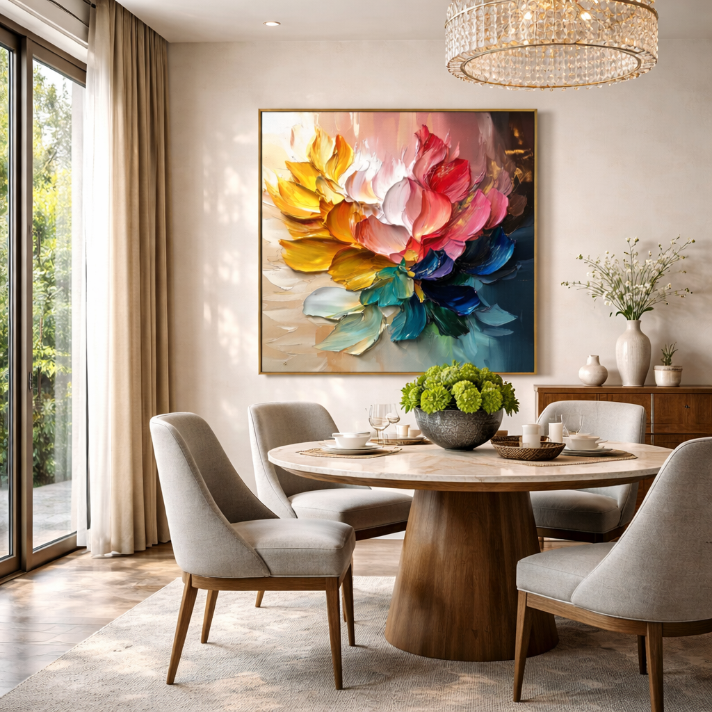 "Silent Symmetry" – Modern Wabi-Sabi Geometric Impasto Painting | Sophisticated Hallway Statement Art