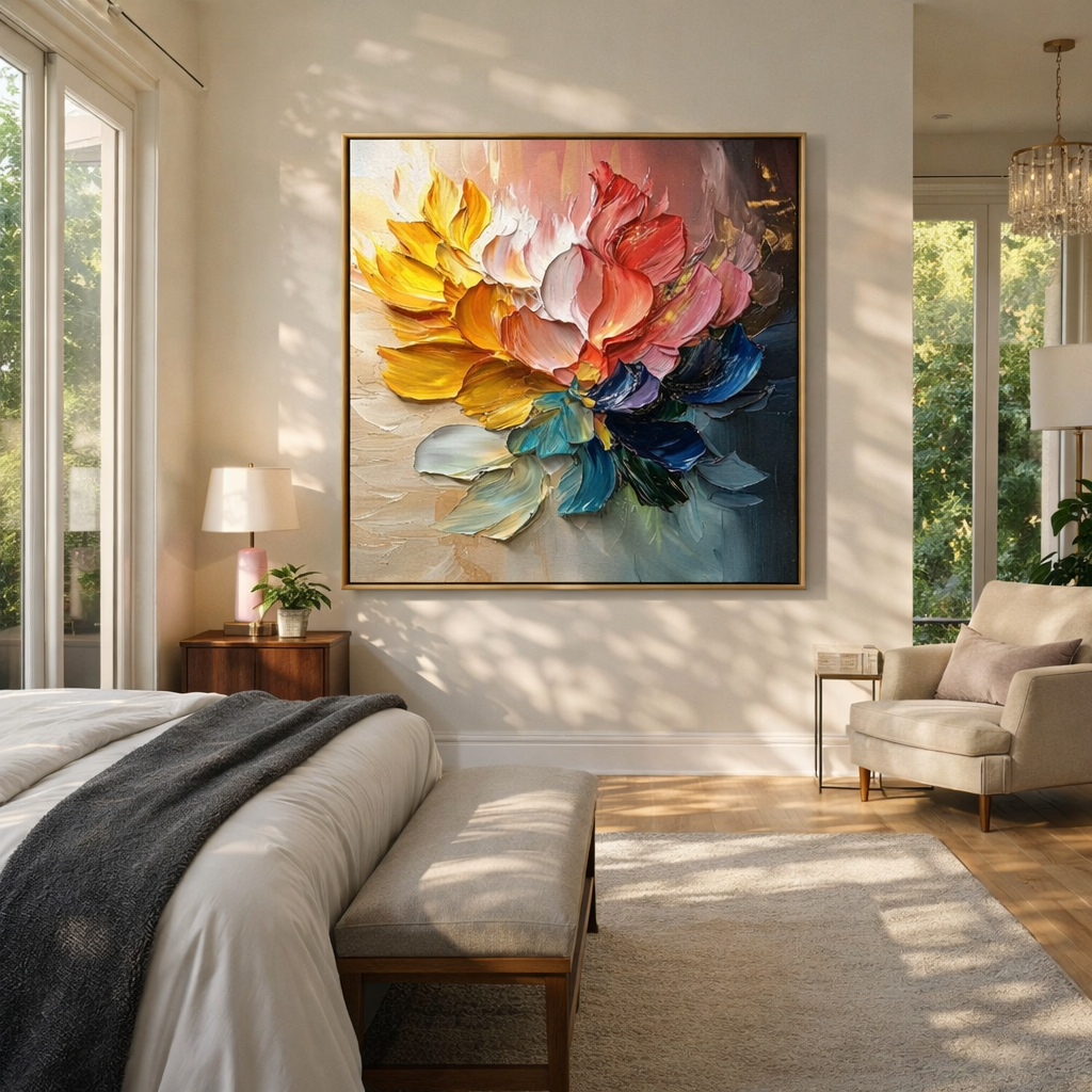 "Silent Symmetry" – Modern Wabi-Sabi Geometric Impasto Painting | Sophisticated Hallway Statement Art