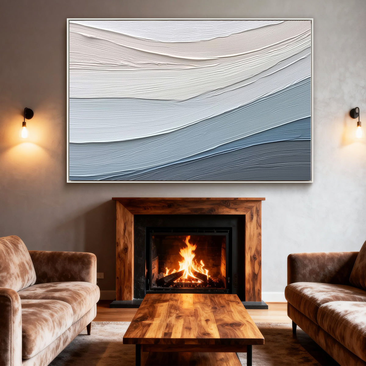 "Buff Spiral" - 3D Heavy Impasto Plaster Relief | Blue & Beige Plaster Texture Statement Art