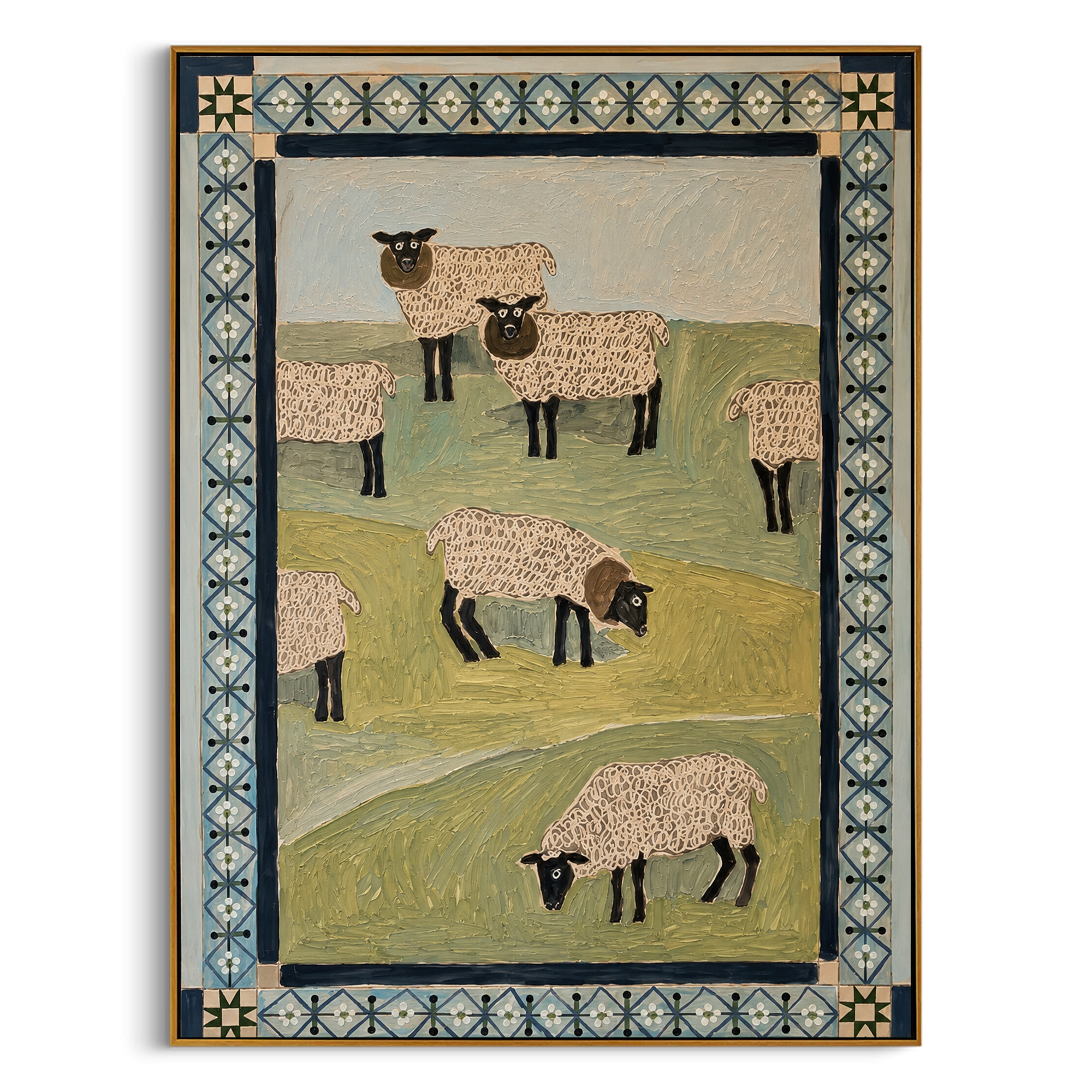 "Ornate Grazing Sheep" – Abstract Figurative Impasto Artwork | Whimsical Farmhouse Wall Decor | Contemporary Vertical Statement Piece #AN 005