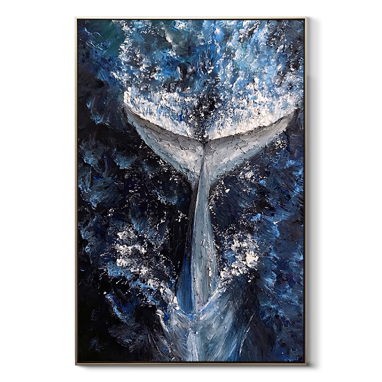 "Abyssal Breach" – Modern 3D Heavy Impasto Whale Fluke | Majestic Coastal Statement Art
