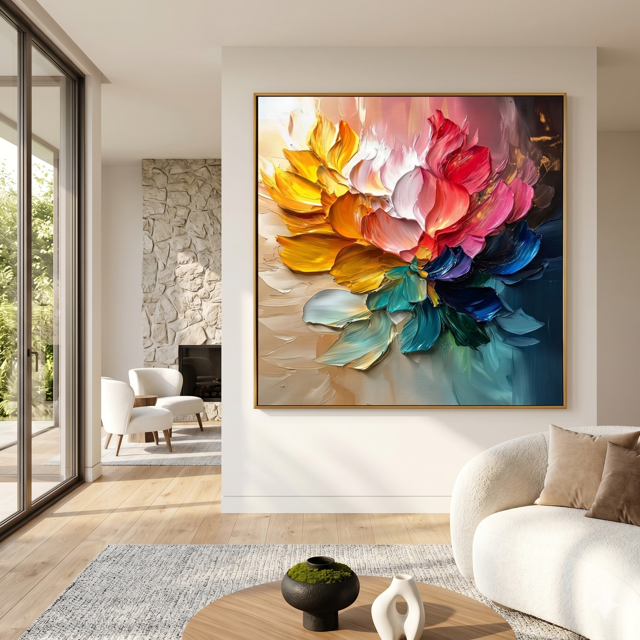 "Silent Symmetry" – Modern Wabi-Sabi Geometric Impasto Painting | Sophisticated Hallway Statement Art