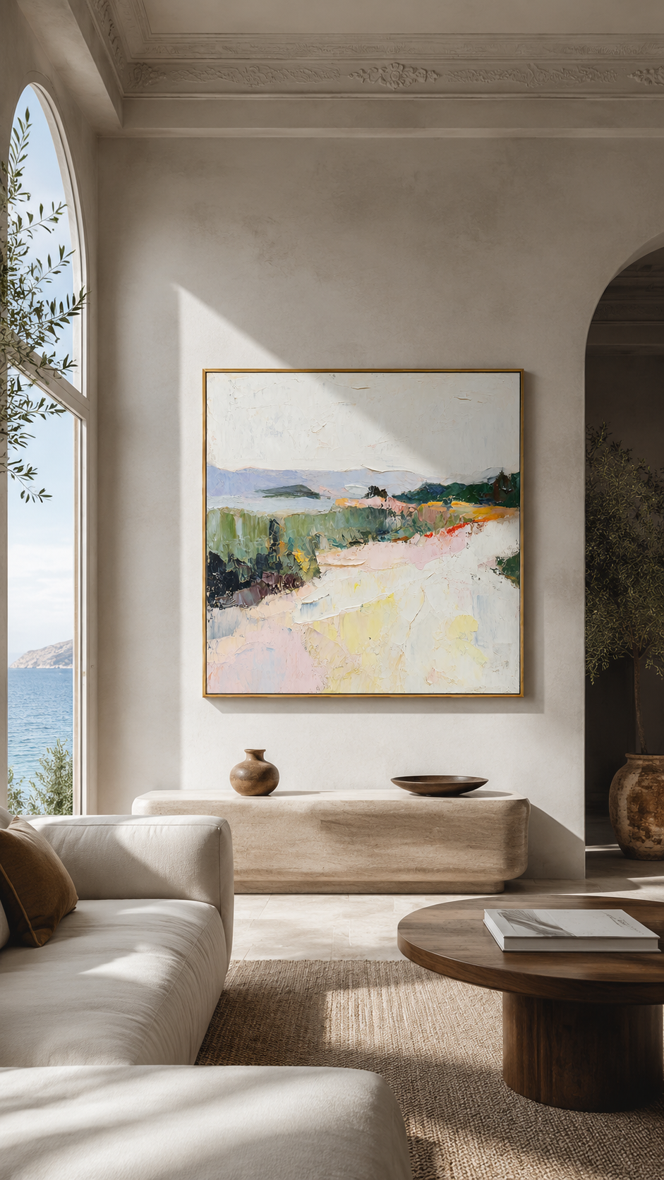 "Pastel Ridge" - Colorful Impasto Mountain Landscape | Green Pink & Yellow Textured Wall Art