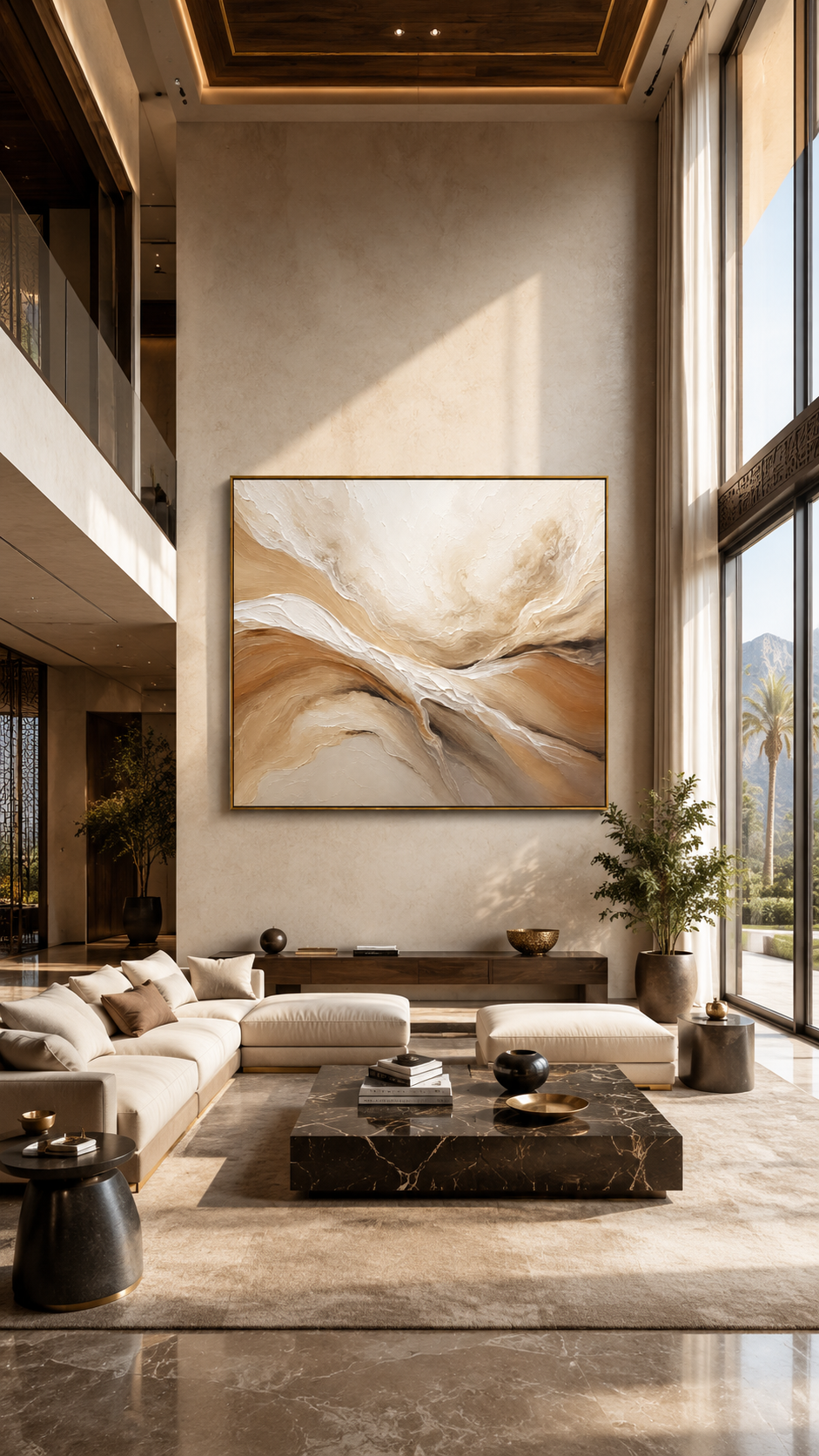 "Desert Drift" - Abstract Wabi-Sabi Landscape Painting | Beige Brown & White Horizontal Wall Art