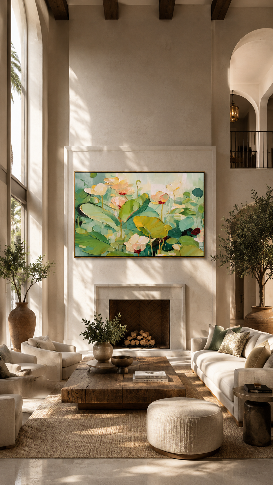"Lotus Morning" - Soft Floral Water Lily Painting | Green White & Pink Botanical Wall Art