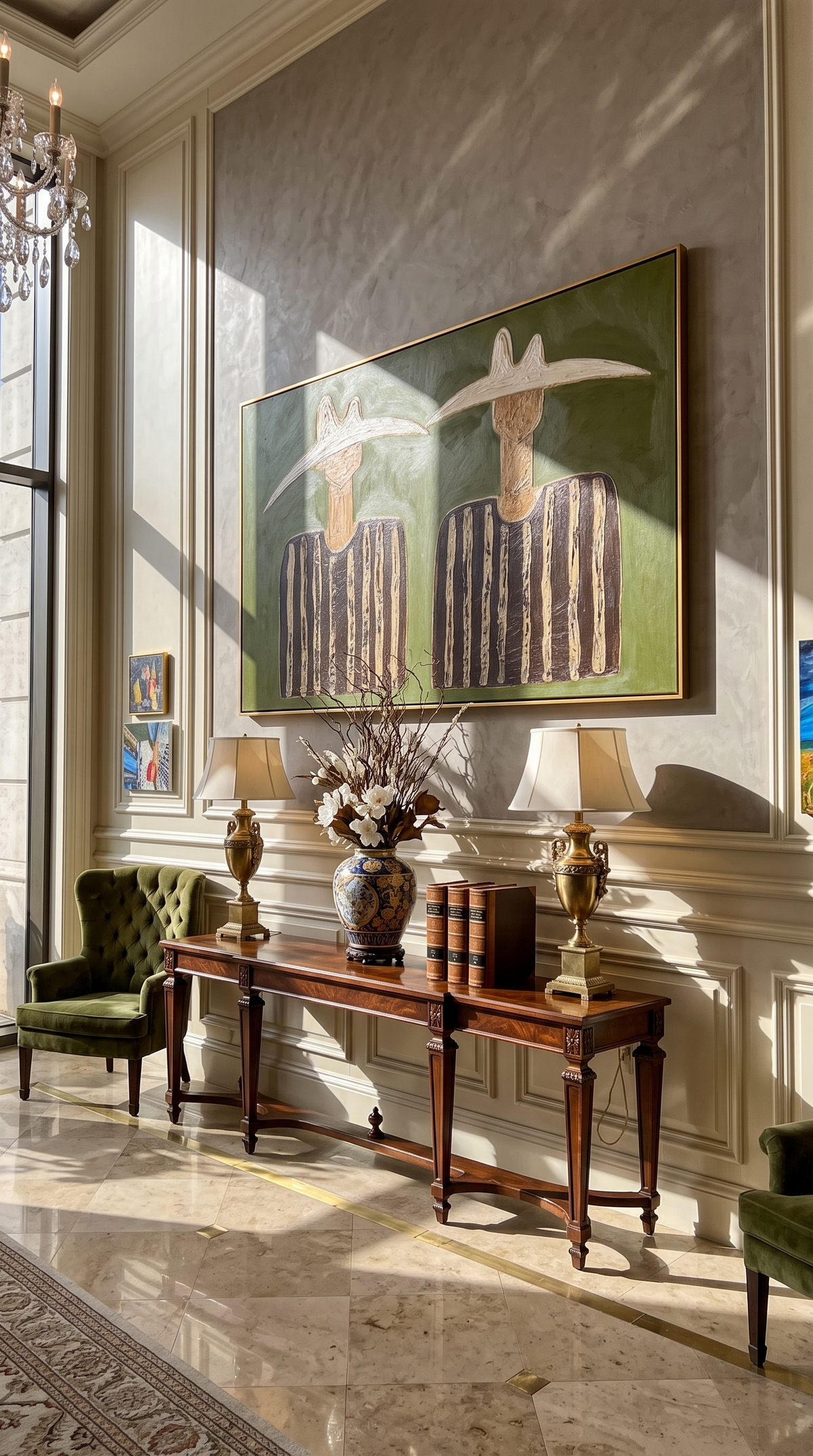 "Twin Quiet Riders" - Minimalist Western Figure Painting | Olive Green Contemporary Wall Art