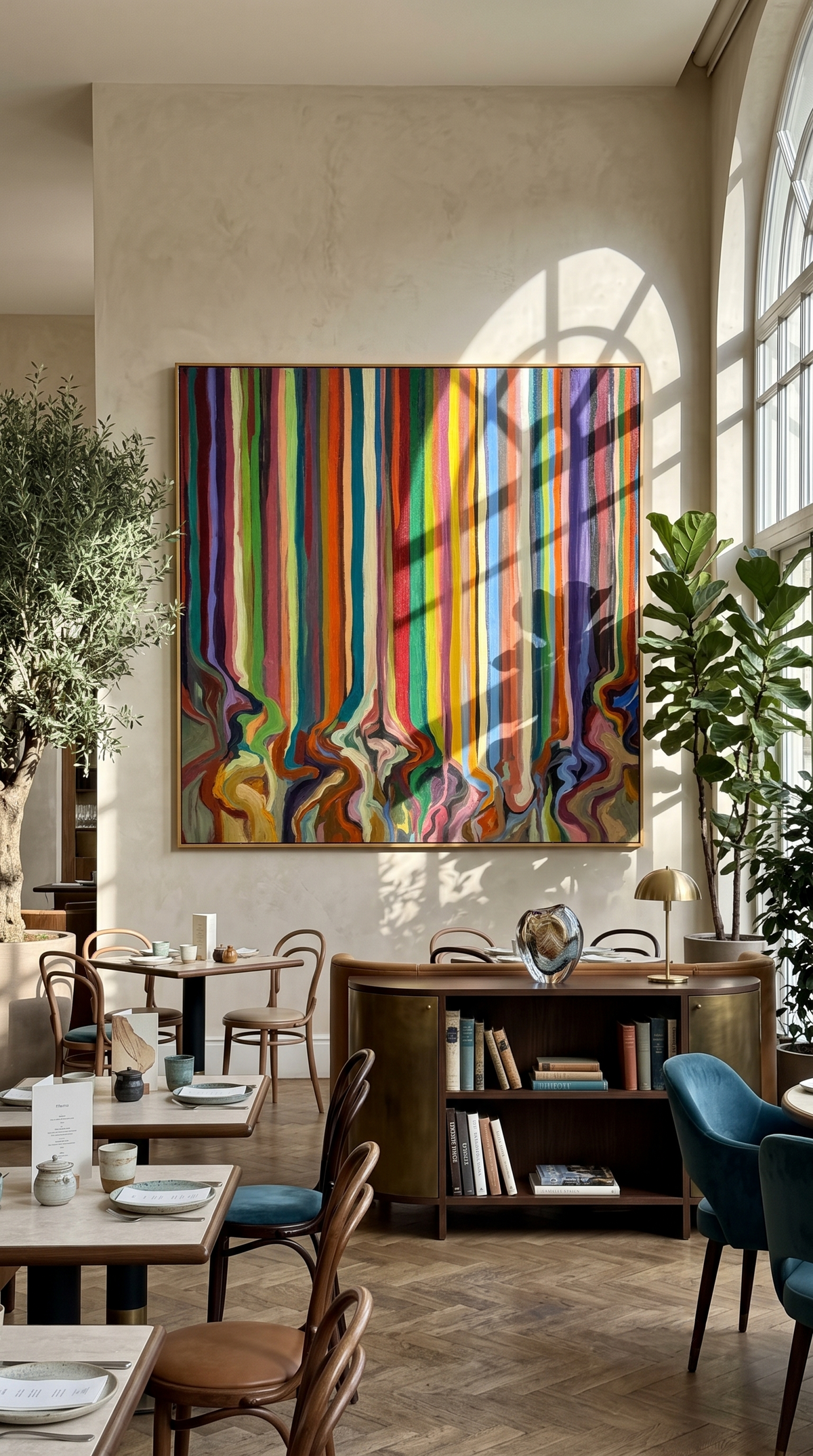 "Drifted Spectrum" - Colorful Vertical Stripe Abstract | Multicolor Square Drip Wall Art