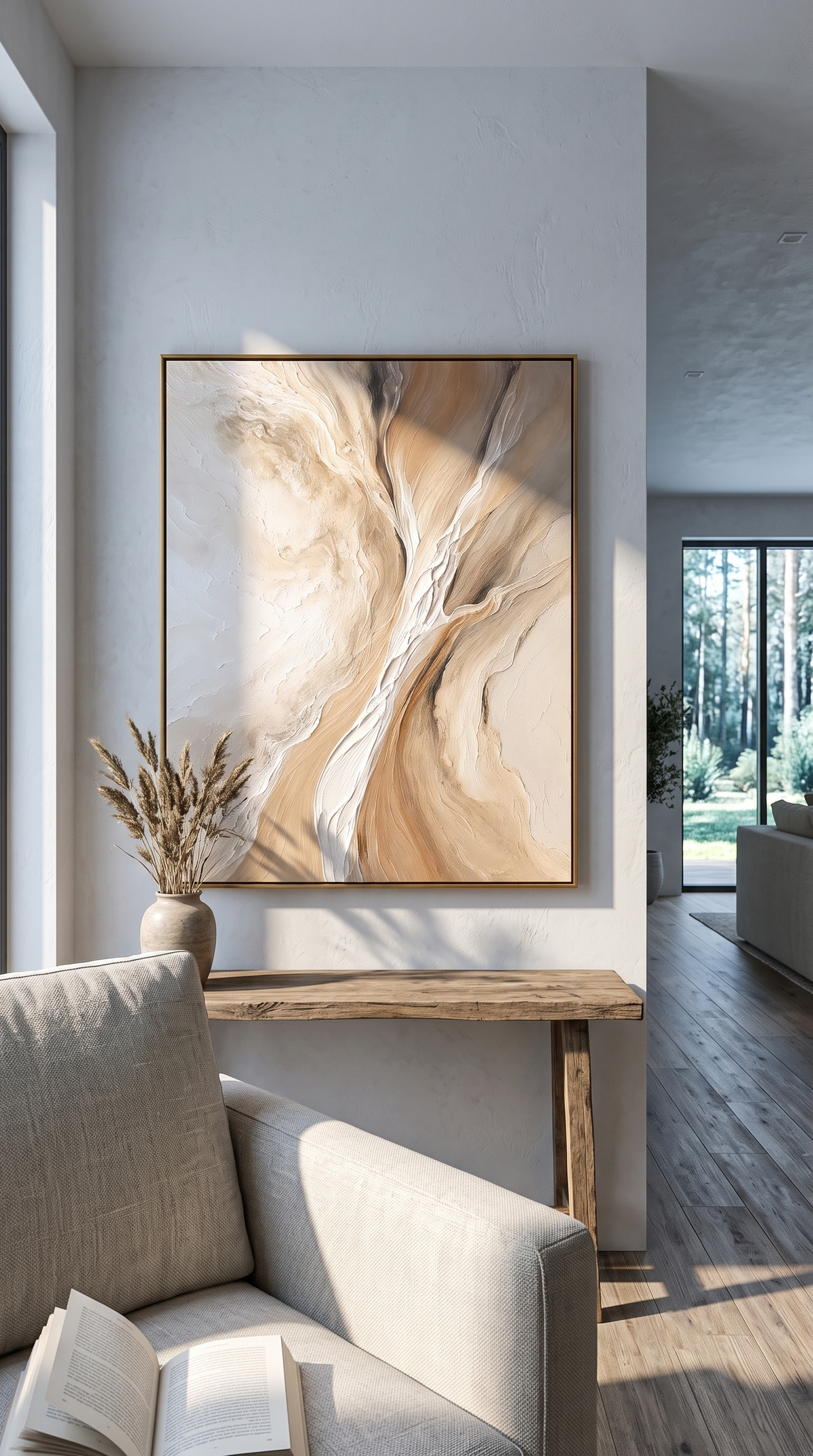 "Desert Drift" - Abstract Wabi-Sabi Landscape Painting | Beige Brown & White Horizontal Wall Art