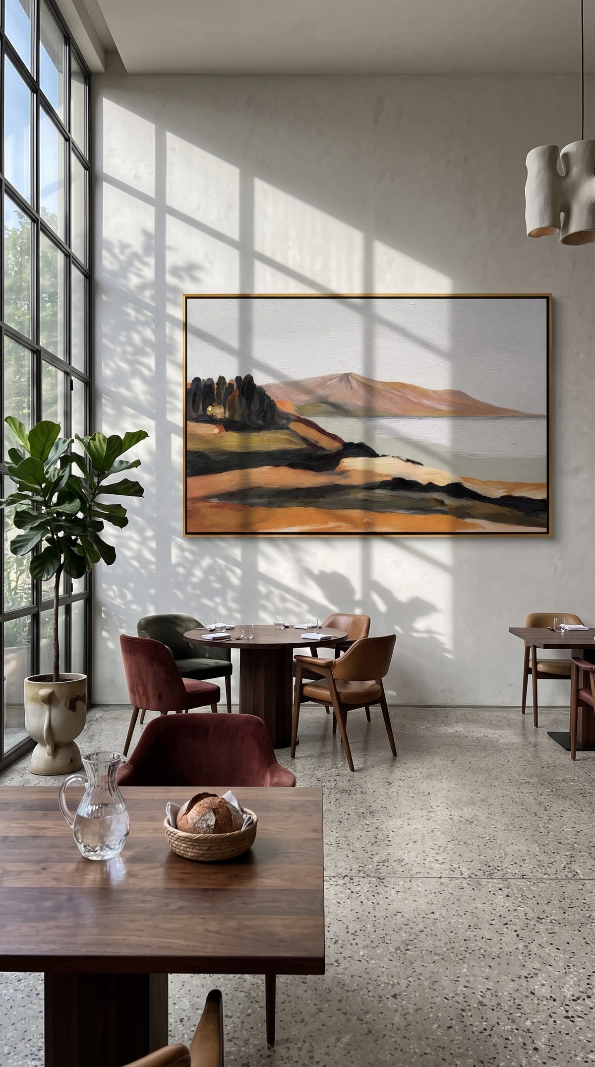 "Quiet Shoreline" - Minimalist Coastal Landscape Painting | Beige Blue & Brown Wall Art
