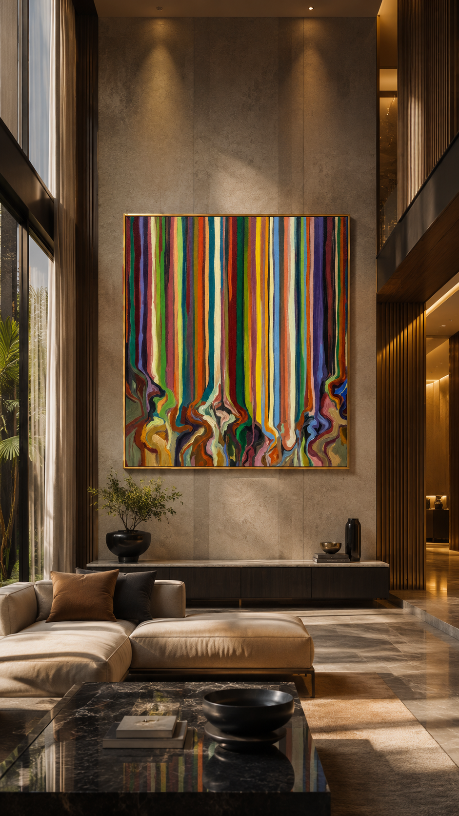 "Drifted Spectrum" - Colorful Vertical Stripe Abstract | Multicolor Square Drip Wall Art