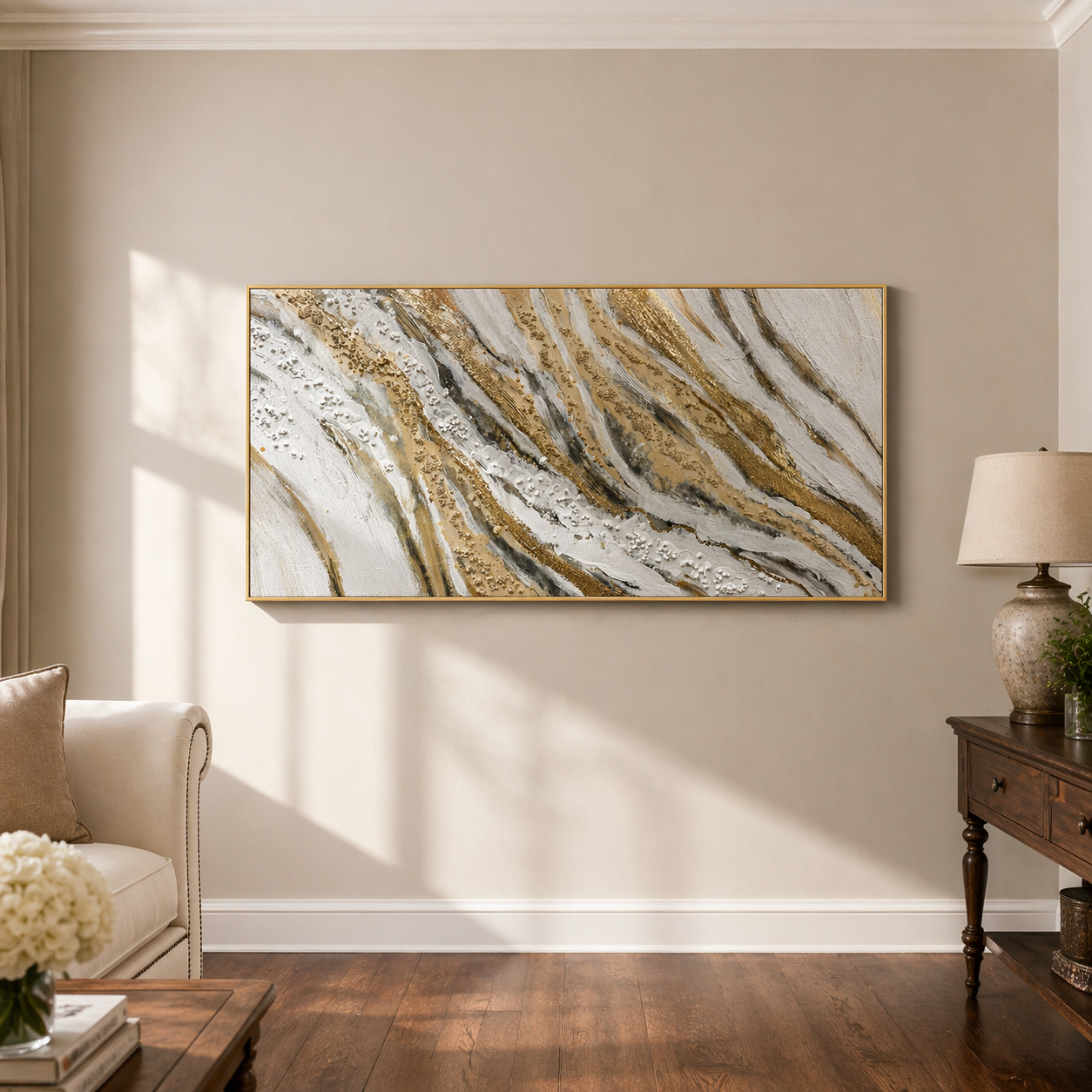 "Celestial Strata" – Gilded 3D Heavy Impasto Mineral Relief | Panoramic Luxury Statement Art