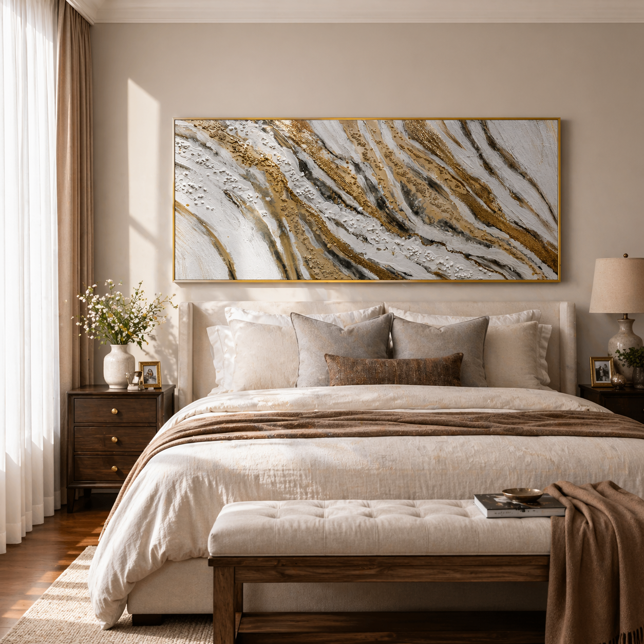 "Celestial Strata" – Gilded 3D Heavy Impasto Mineral Relief | Panoramic Luxury Statement Art