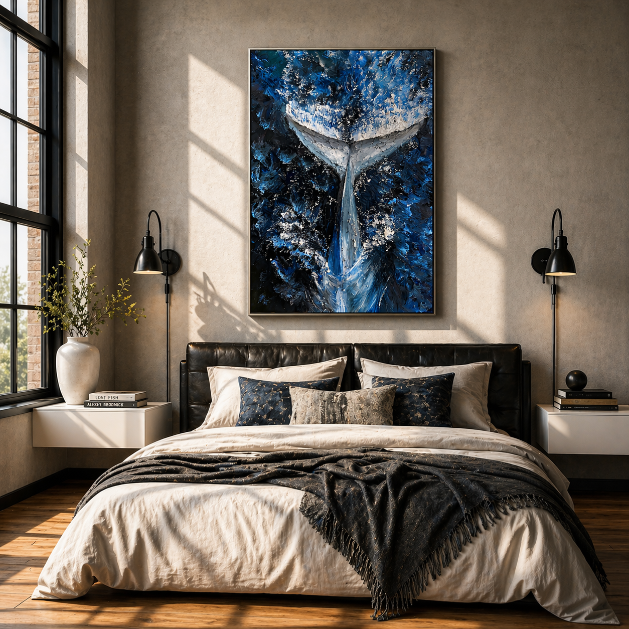 "Abyssal Breach" – Modern 3D Heavy Impasto Whale Fluke | Majestic Coastal Statement Art