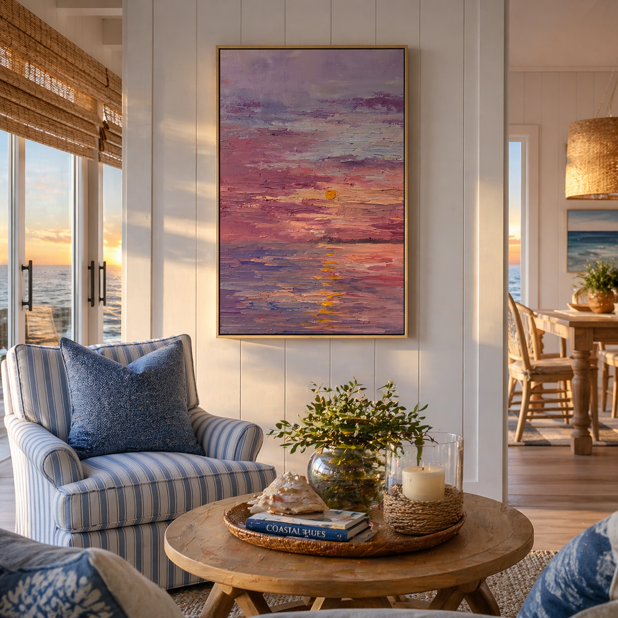"Amethyst Horizon" – 3D Heavy Impasto Sunset Abstract | Romantic Purple Seascape Statement Art