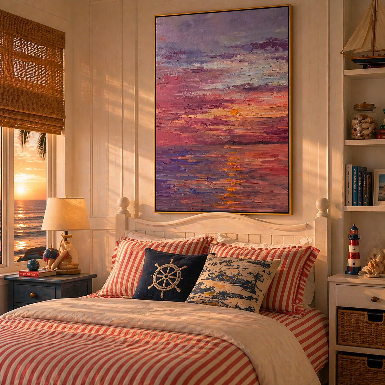 "Amethyst Horizon" – 3D Heavy Impasto Sunset Abstract | Romantic Purple Seascape Statement Art