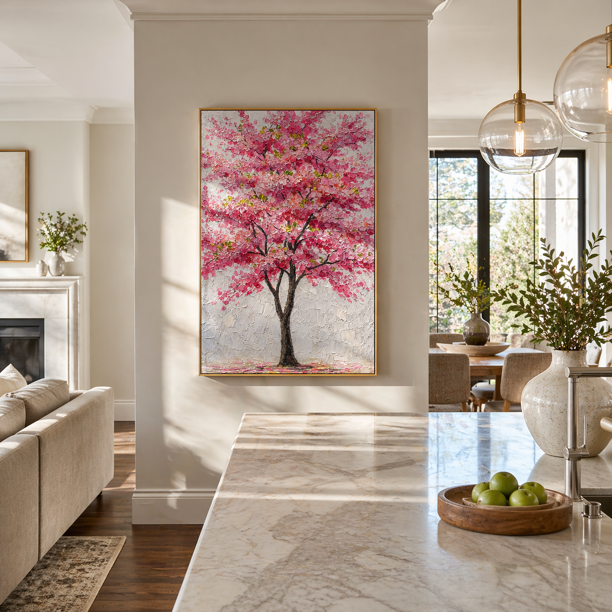 "Sakura Majesty" – Modern 3D Heavy Impasto Pink Tree Relief | Elegant Botanical Statement Art
