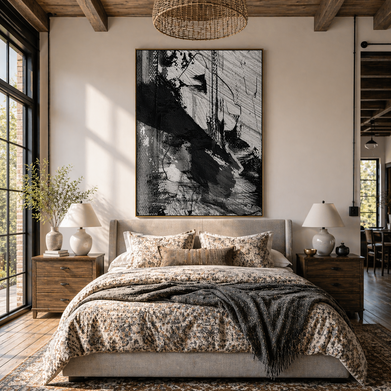 "Noir Tectonics" – Dynamic 3D Heavy Impasto Monochrome Abstract | Modern Industrial Statement Art