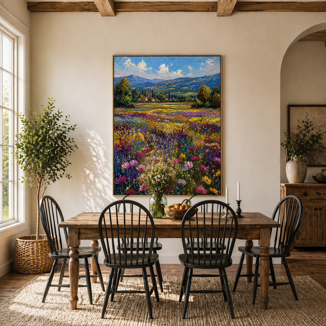 "Valley Symphony" – Modern 3D Heavy Impasto Wildflower Landscape | Vibrant Floral Statement Art