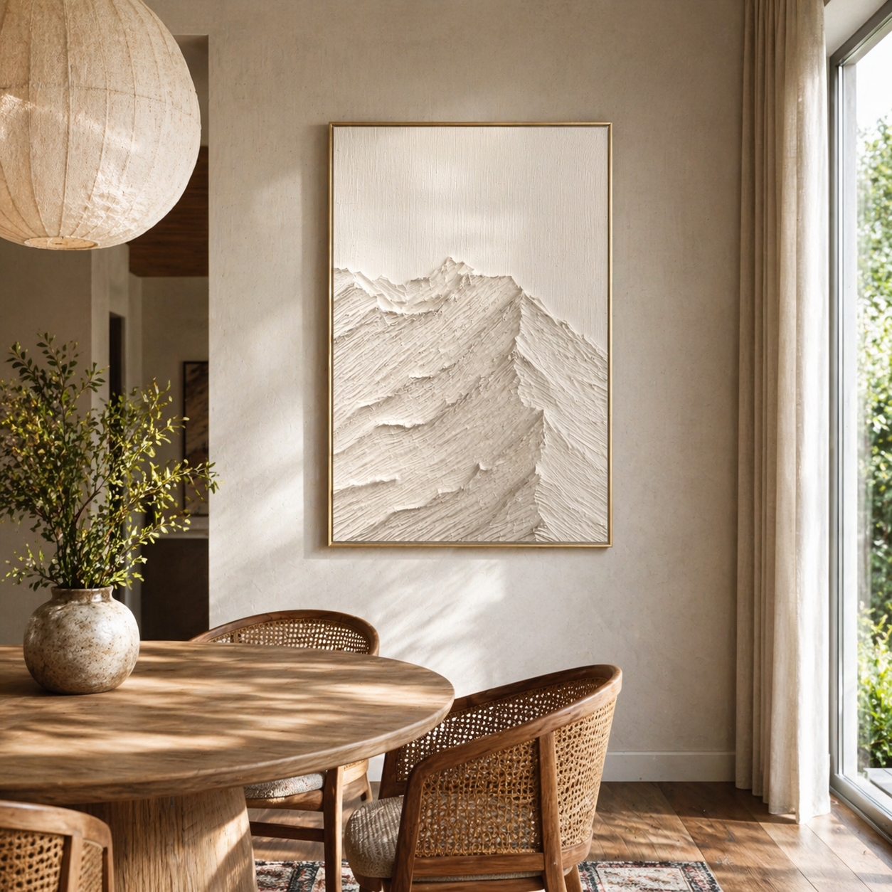 "Summit Silence" – 3D Heavy Impasto Mountain Relief | Vertical Minimalist Statement Art