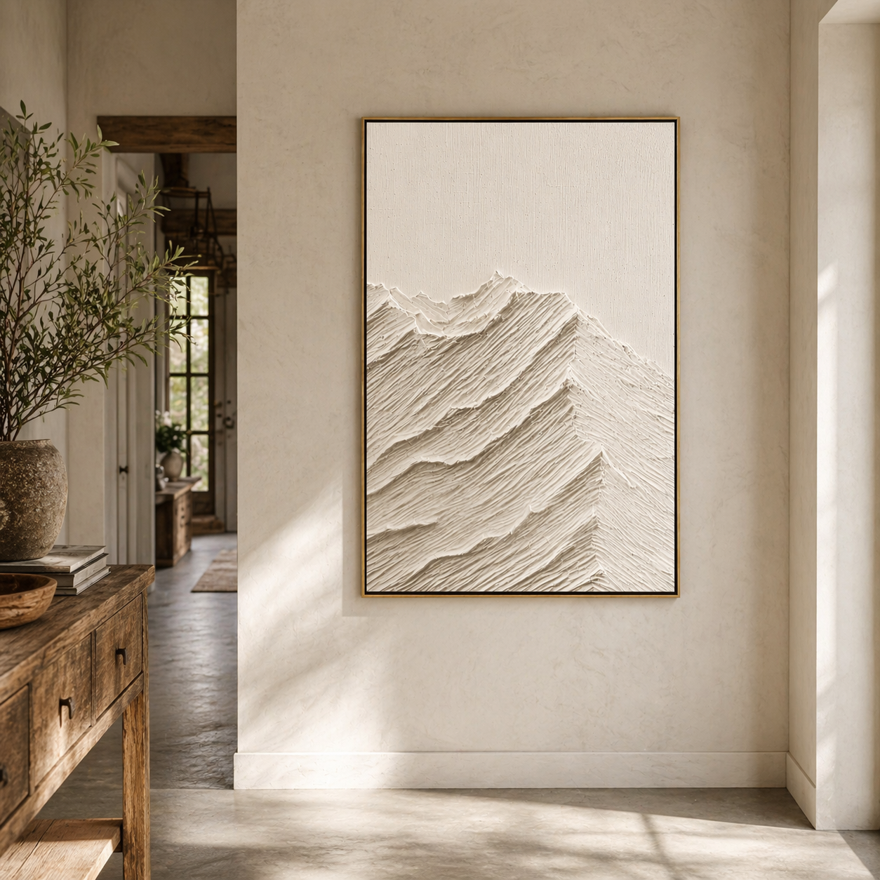 "Summit Silence" – 3D Heavy Impasto Mountain Relief | Vertical Minimalist Statement Art