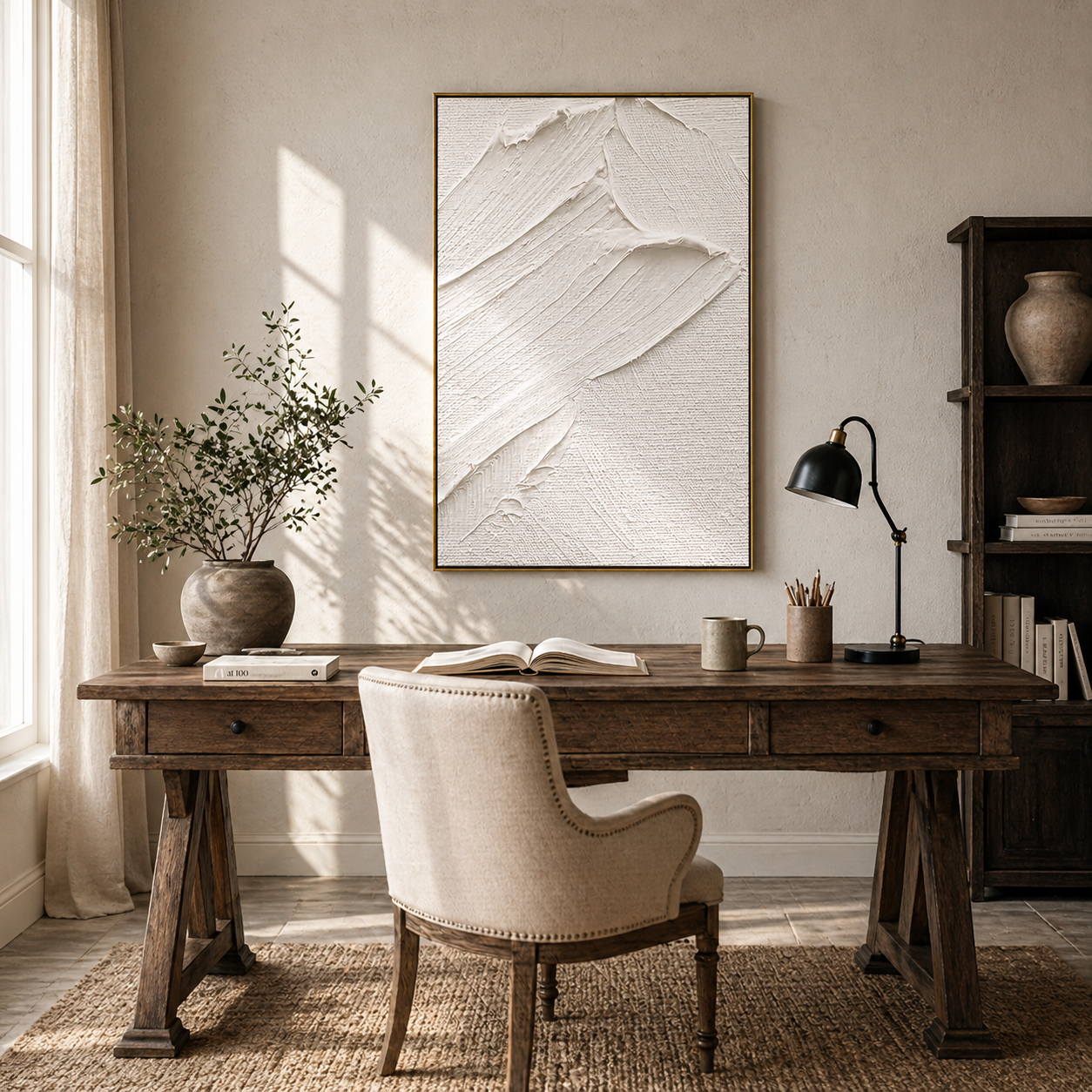 "Flowing Crescents" – Modern 3D Minimalist Standoff Cream Relief | Sophisticated Japandi Statement Art