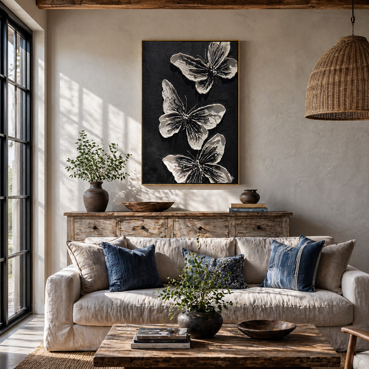 "Nocturnal Metamorphosis" – Modern 3D Heavy Impasto Butterfly Relief | Bold Monochrome Statement Art