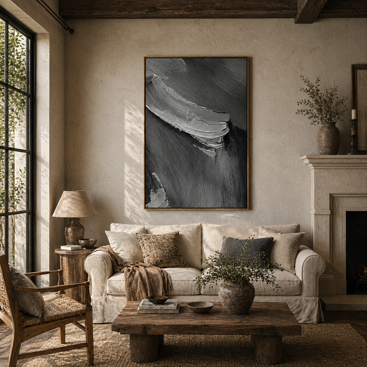"Charcoal Surge" – Extreme 3D Brutalist Heavy Impasto | Modern Noir Statement Art