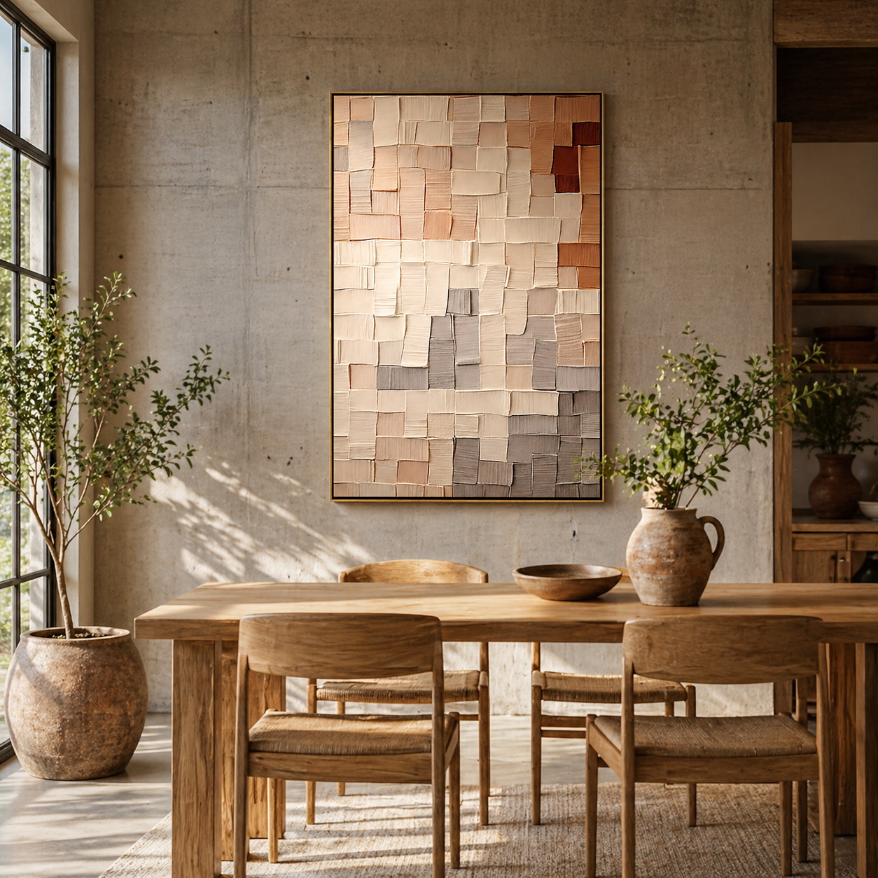 "Earthy Mosaic" – Modern 3D Terracotta Heavy Impasto | Warm Neutral Statement Art