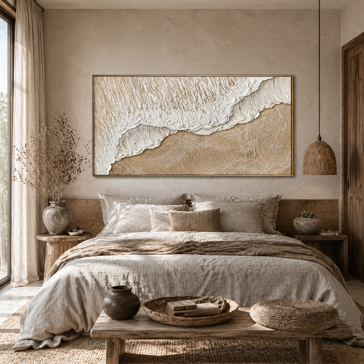 "Coastal Drift" – Extreme 3D Heavy Impasto Seascape | Serene Neutral Beach Statement Art