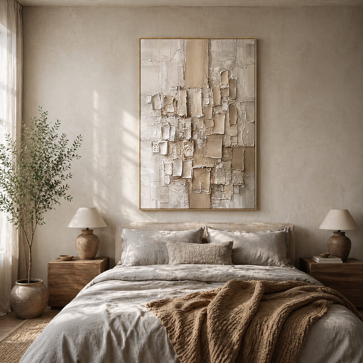 "Grounded Form" – Modern 3D Heavy Impasto Geometric Relief | Neutral Vertical Statement Art