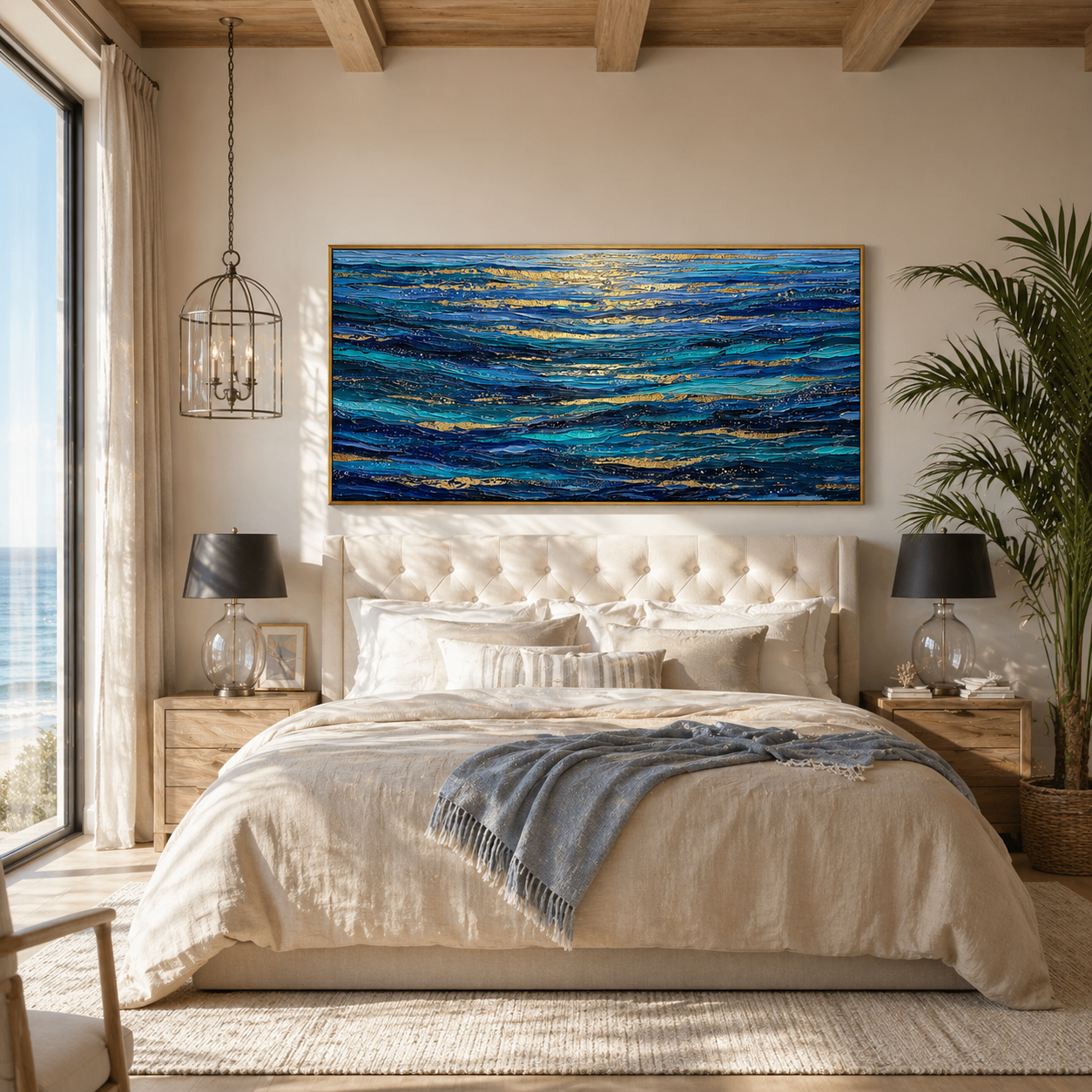 "Luminous Tides" – Extreme 3D Heavy Impasto Ocean Abstract | Gilded Coastal Statement Art