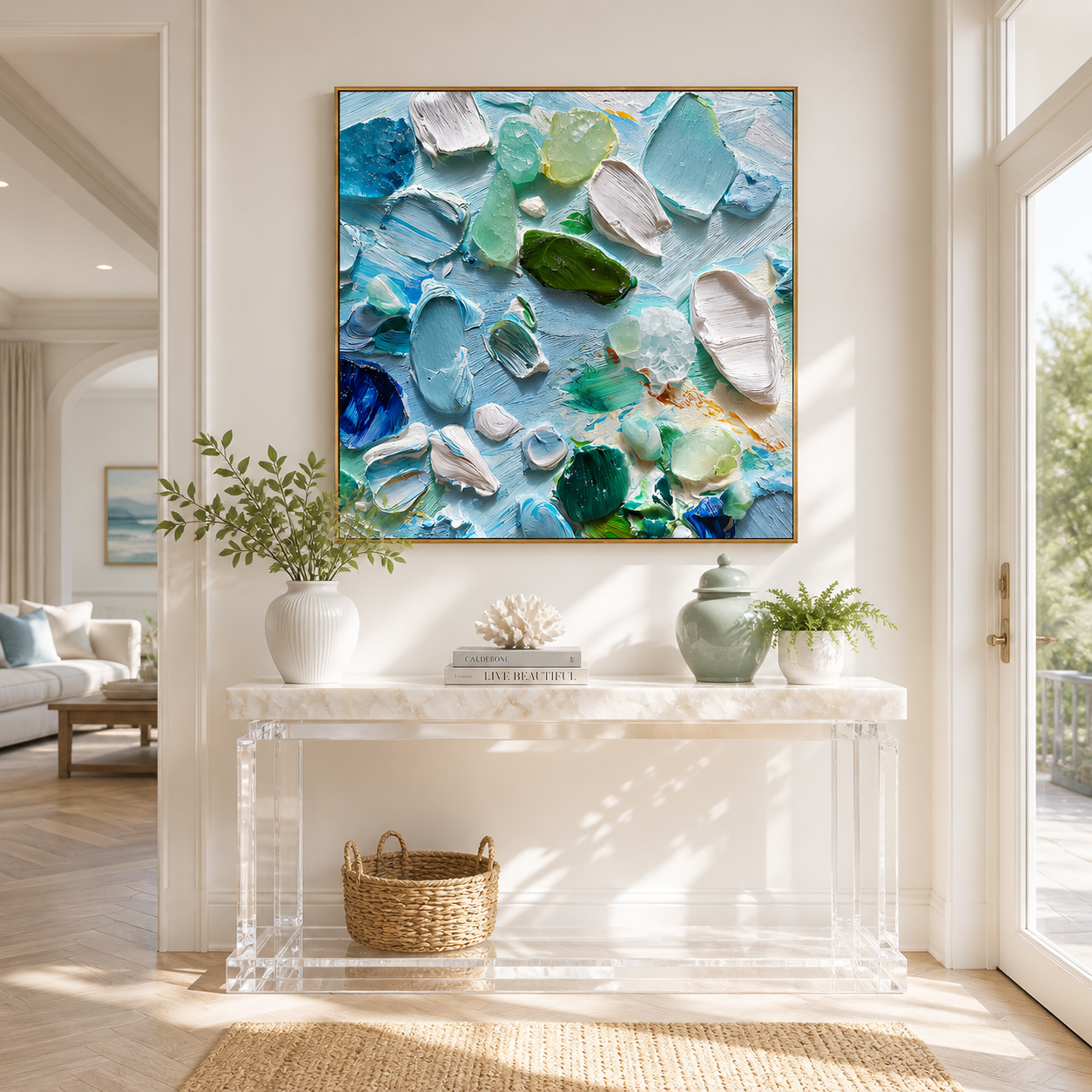 "Tidal Fragments" – Modern 3D Sea Glass Impasto Relief | Refreshing Coastal Mosaic Art
